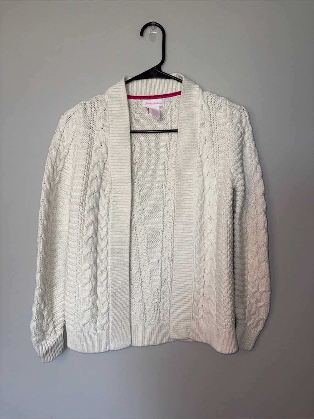 Tommy Bahama White Cable Knit Open Cardigan Youth M